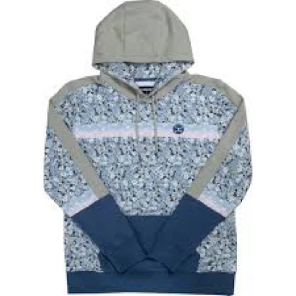 Hooey Women’s Ditzy Floral Hoodie Blue Cream Pullover Kangaroo Pocket M - Picture 2 of 10
